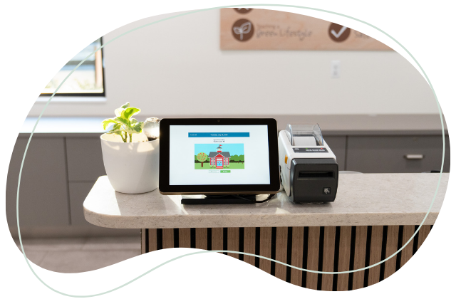 The modern preschool sign-in area ensures secure and seamless daily operations.
