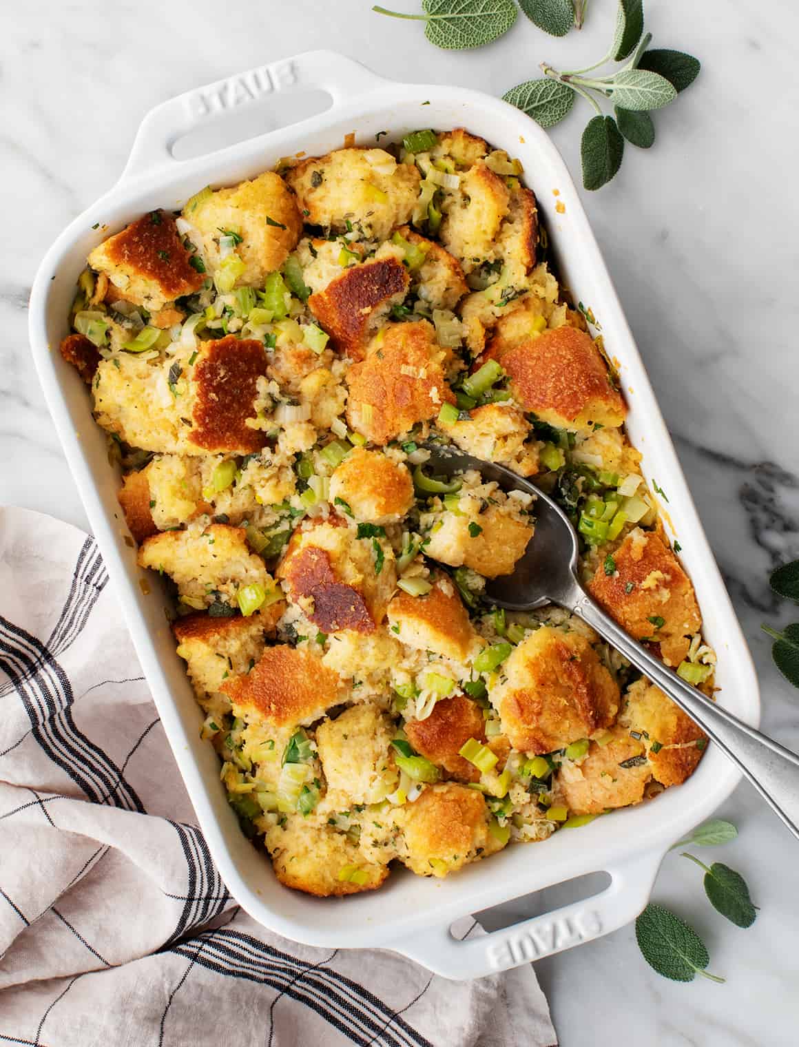 Homestyle stuffing made with local bread and herbs — a classic local-flavored side.
